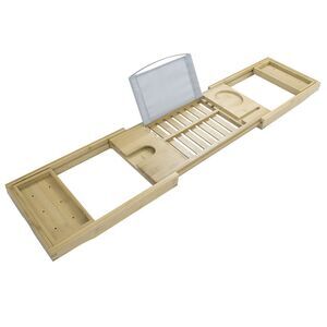Bamboo Bathtub Tray Bathroom Caddy Organizer Expandable Bath Serving Tray